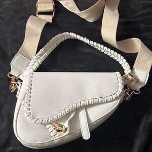 White Women’s Saddle Bag with Braided Trim